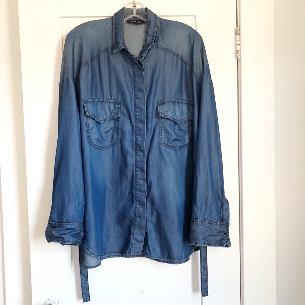 The Kooples Sport Oversized Denim Snap Front Top